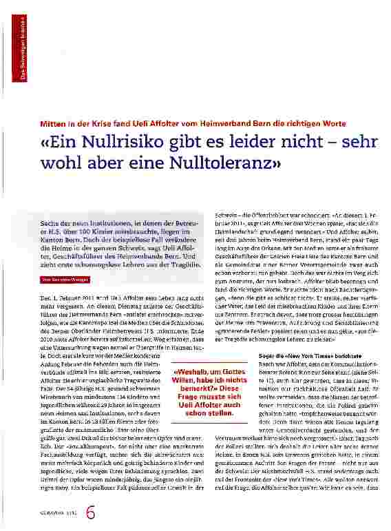 Vorschauseite 1: «Ein Nullrisiko gibt es leider nicht - sehr wohl aber eine Nulltoleranz»