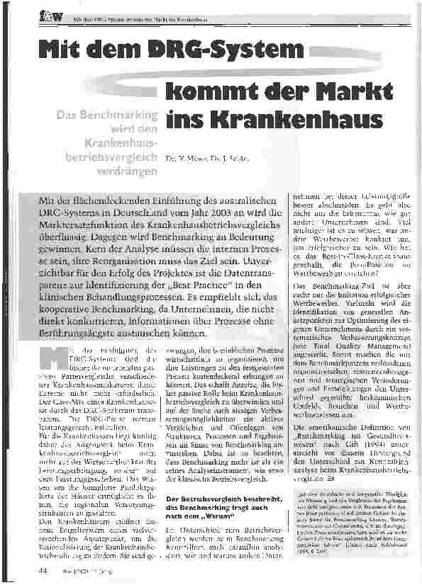 Vorschauseite 1: Mit dem DRG-System kommt der Markt ins KrankenhausDas Benchmarking wird den Krankenhausbetriebsvergleich verdrängen