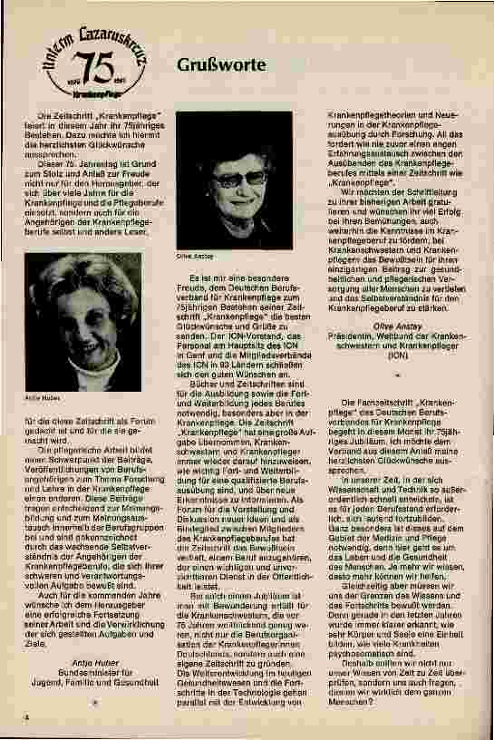 Vorschauseite 2: 75 Jahre Verbandszeitschrift und Fachzeitschrift für die Krankenpflege