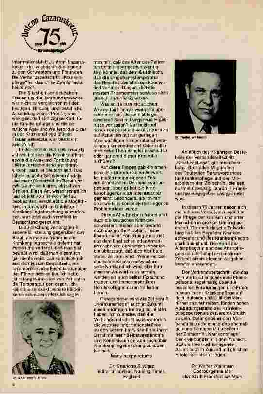 Vorschauseite 4: 75 Jahre Verbandszeitschrift und Fachzeitschrift für die Krankenpflege