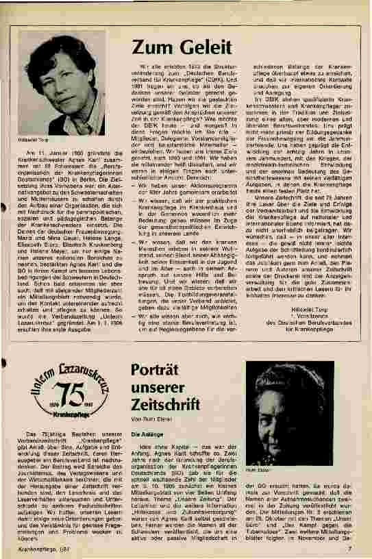 Vorschauseite 5: 75 Jahre Verbandszeitschrift und Fachzeitschrift für die Krankenpflege