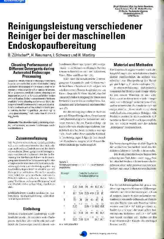 Vorschauseite 1: Reinigungsleistung verschiedener Reiniger bei der maschinellen Endoskopaufbereitung