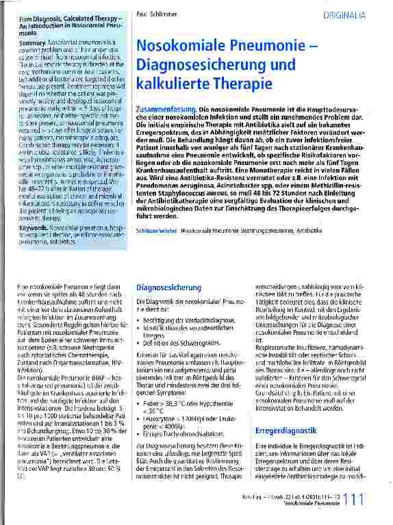 Vorschauseite 1: Nosokomiale Pneumonie - Diagnosesicherung und kalkulierte Therapie