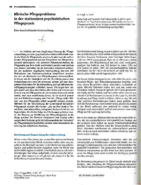 Vorschauseite 1: Klinische Pflegeprobleme in der stationären psychiatrischen Pflegepraxis Eine beschreibende Untersuchung