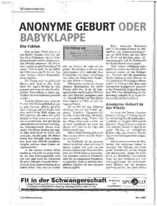 Vorschauseite 1: ANONYME GEBURT ODER BABYKLAPPE