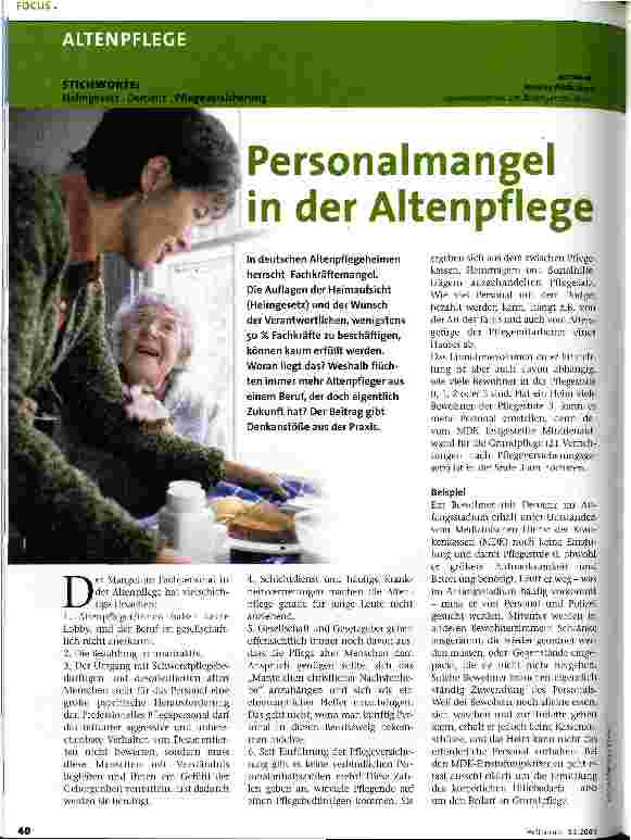Vorschauseite 1: Personalmangel in der Altenpflege