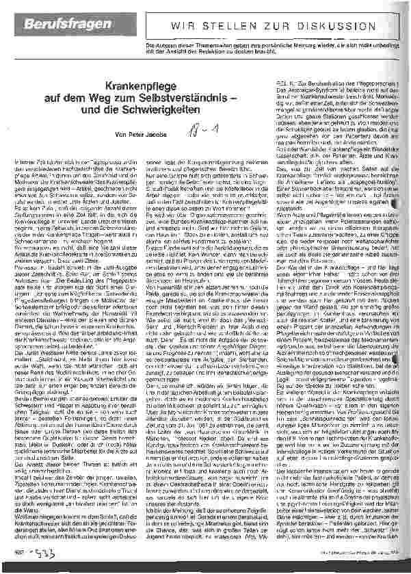 Vorschauseite 1: Krankenpflege auf dem Weg zum Selbstverständnis und die Schwierigkeiten