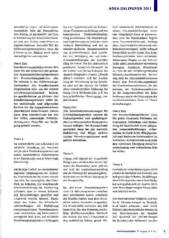 Vorschauseite 2: ADKA-Zielepapier2011„Wir Krankenhausapotheker schaffen den bestmöglichen Nutzen der Arzneimitteltherapie für unsere Patienten.