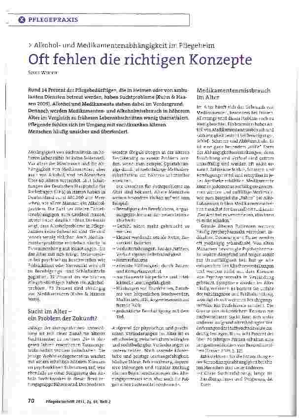 Vorschauseite 1: Alkoholund Medikamentenabhängigkeit im PflegeheimOft fehlen die richtigen Konzepte