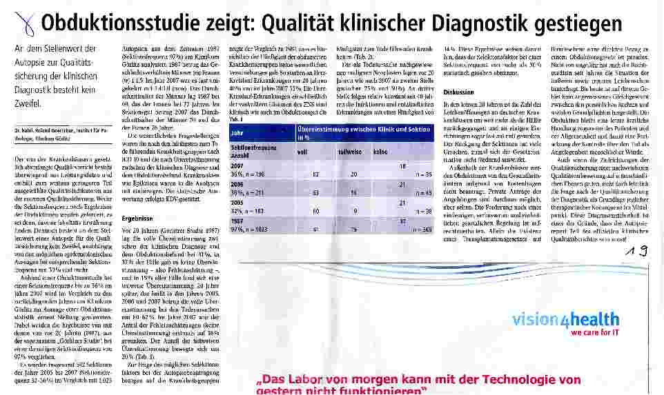Vorschauseite 1: Obduktionsstudie zeigt: Qualität klinischer Diagnostik gestiegen
