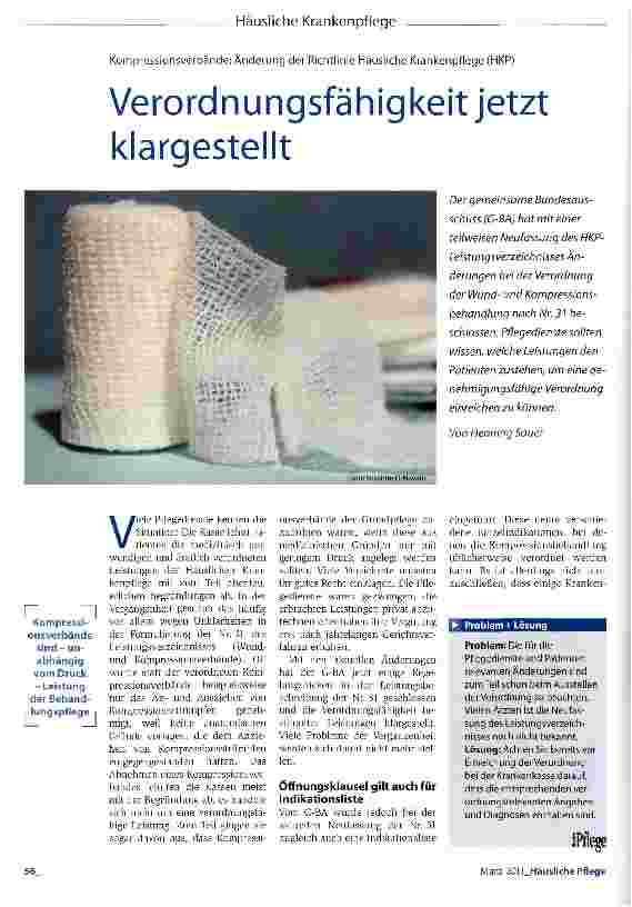 Vorschauseite 1: Kompressionsverbände: Änderung der Richtlinie Häusliche Krankenpflege (HKP)Verordnungsfähigkeit jetzt klargestellt