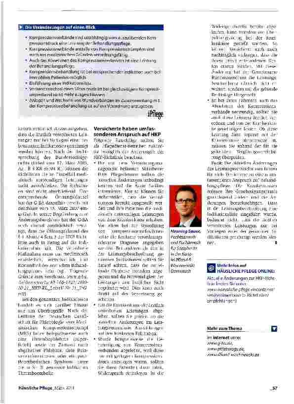 Vorschauseite 2: Kompressionsverbände: Änderung der Richtlinie Häusliche Krankenpflege (HKP)Verordnungsfähigkeit jetzt klargestellt