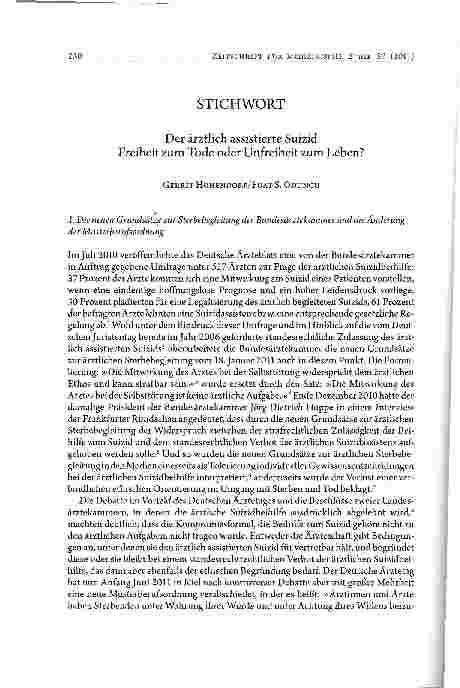 Vorschauseite 1: Der ärztlich assistierte Suizid Freiheit zum Tode oder Unfreiheit zum Leben?