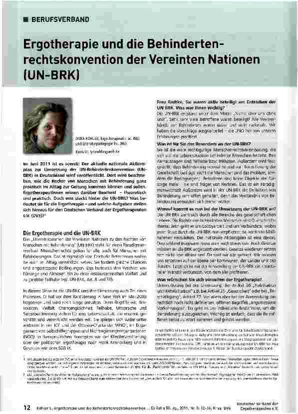 Vorschauseite 1: Ergotherapie und die Behindertenrechtskonvention der Vereinten Nationen (UN-BRK)