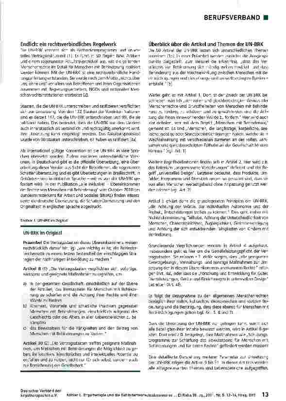 Vorschauseite 2: Ergotherapie und die Behindertenrechtskonvention der Vereinten Nationen (UN-BRK)