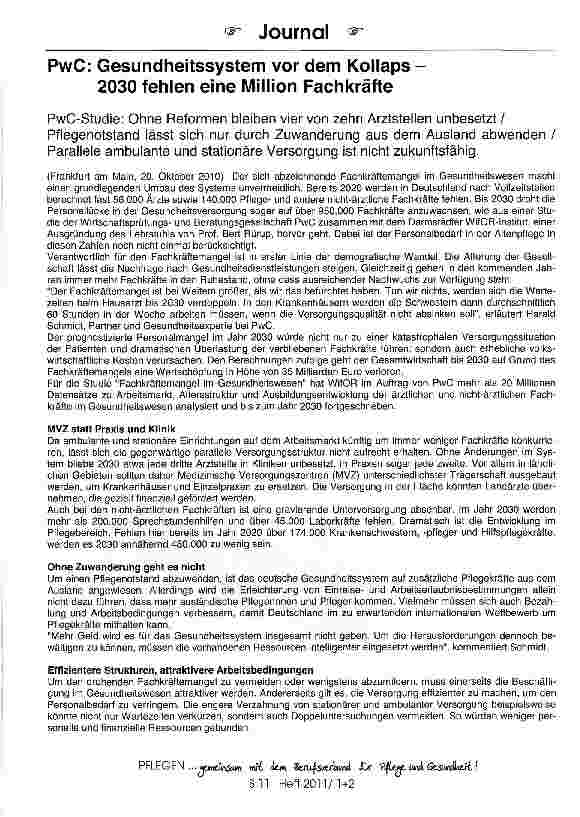 Vorschauseite 1: PwC: Gesundheitssystem vor dem Kollaps -2030 fehlen eine Million Fachkräfte