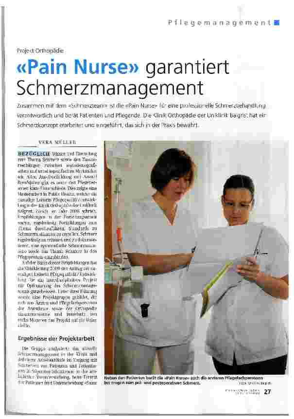 Vorschauseite 1: «Pain Nurse» garantiert Schmerzmanagement