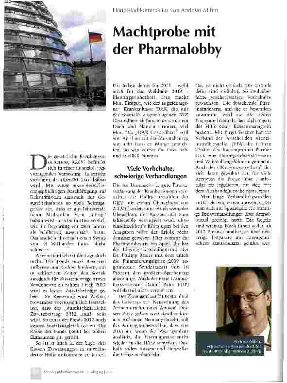 Vorschauseite 1: Machtprobe mit der Pharmalobby