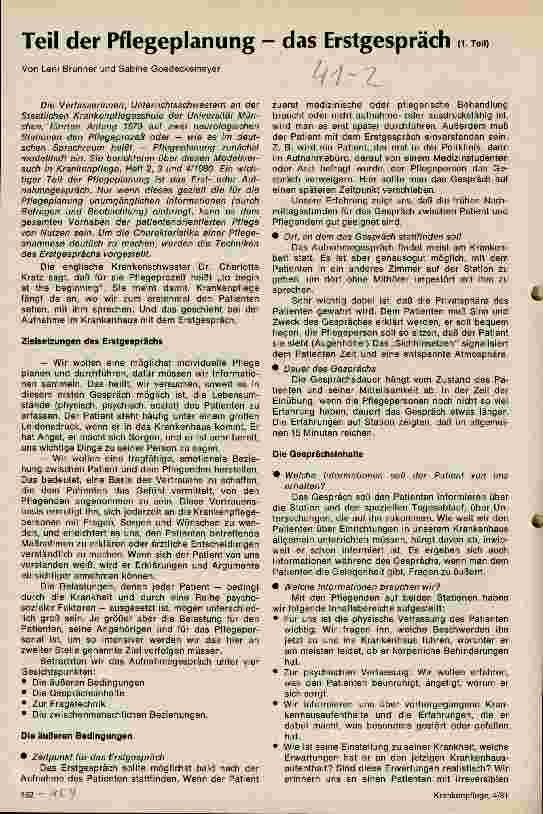 Vorschauseite 1: Teil der Pflegeplanung - das Erstgespräch Teil 1