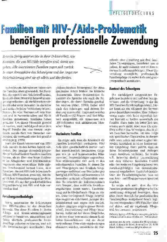 Vorschauseite 1: Familien mit HIV-/Aids-Problematik benötigen professionelle Zuwendung