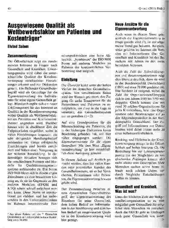 Vorschauseite 1: Ausgewiesene Qualität als Wettbewerbsfaktor um Patienten und Kostenträger