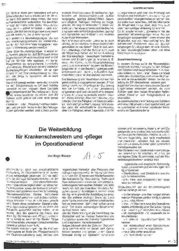 Vorschauseite 1: Die Weiterbildung für Krankenschwestern und -pfleger im Operationsdienst