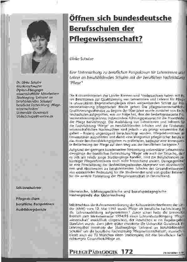 Vorschauseite 1: Öffnen sich bundesdeutsche Berufsschulen der Pflegewissenschaft?