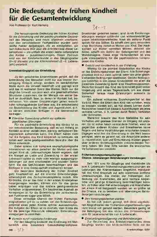 Vorschauseite 1: Die Bedeutung der frühen Kindheit für die Gesamtentwicklung