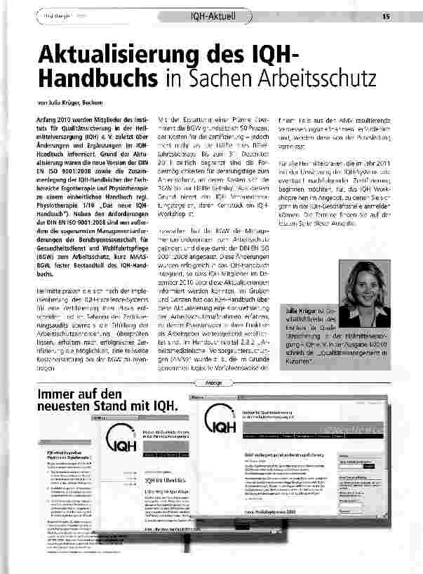 Vorschauseite 1: Aktualisierung des IQH-Handbuchs in Sachen Arbeitsschutz