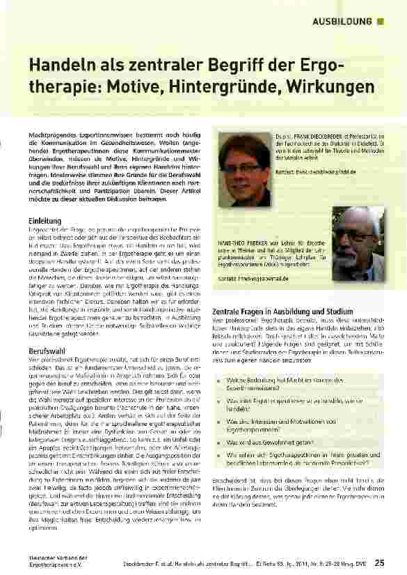 Vorschauseite 1: Handeln als zentraler Begriff der Ergo-therapie: Motive, Hintergründe, Wirkungen