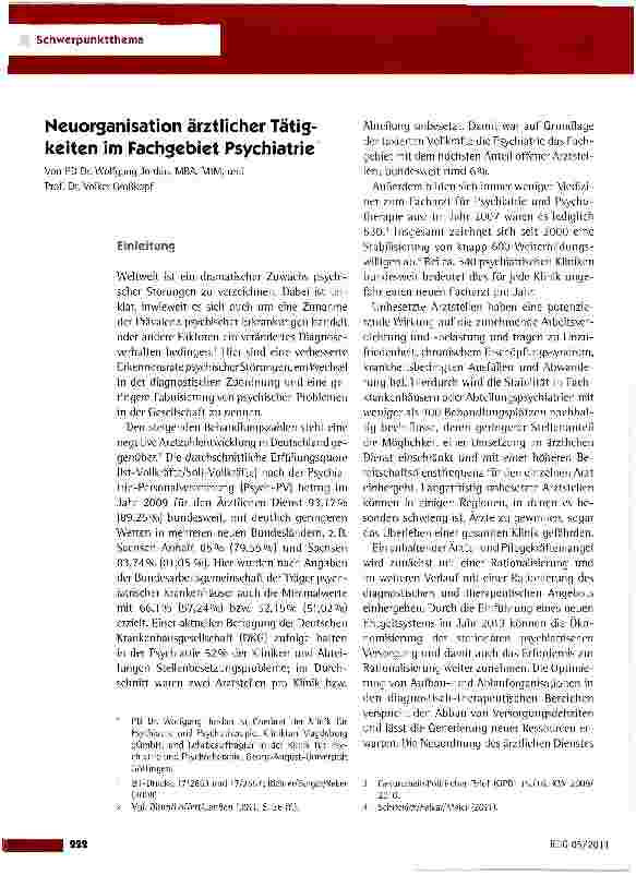 Vorschauseite 1: Neuorganisation ärztlicher Tätigkeiten im Fachgebiet Psychiatrie