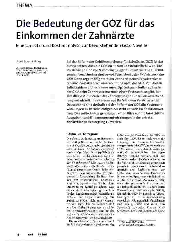 Vorschauseite 1: Die Bedeutung der GOZ für das Einkommen der Zahnärzte
