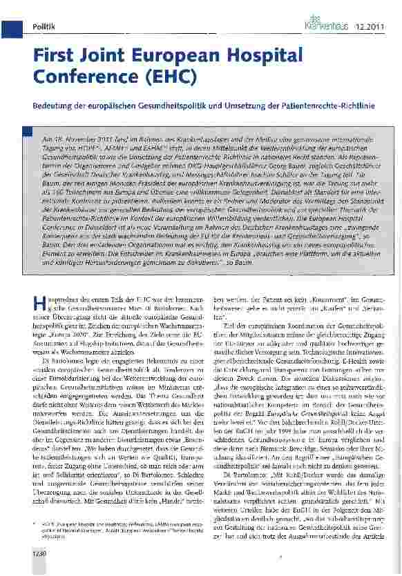 Vorschauseite 1: First Joint European Hospital Conference (EHC)