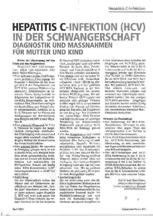 Vorschauseite 1: HEPATITIS C-INFEKTION (HCV)DIAGNOSTIK UND MASSNAHMEN FÜR MUTTER UND KIND