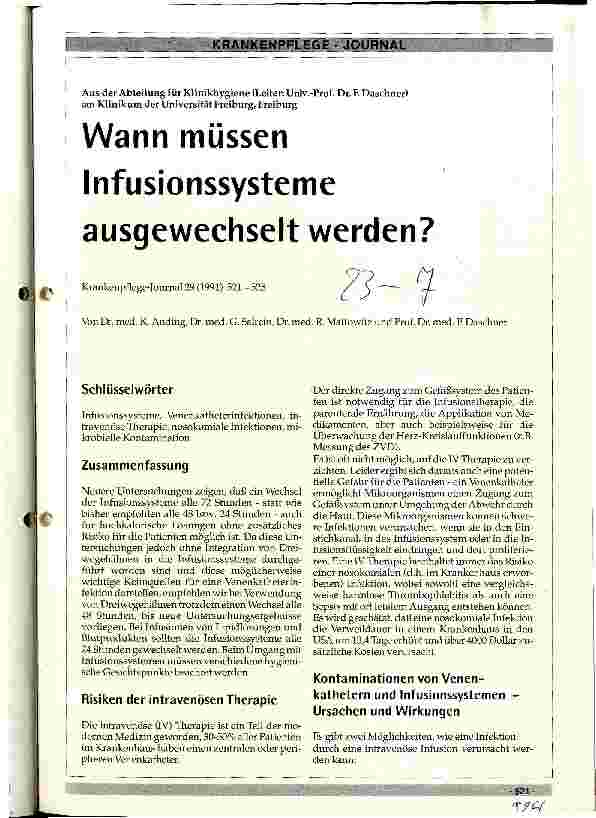 Vorschauseite 1: Wann müssen Infusionssysteme ausgewechselt werden?