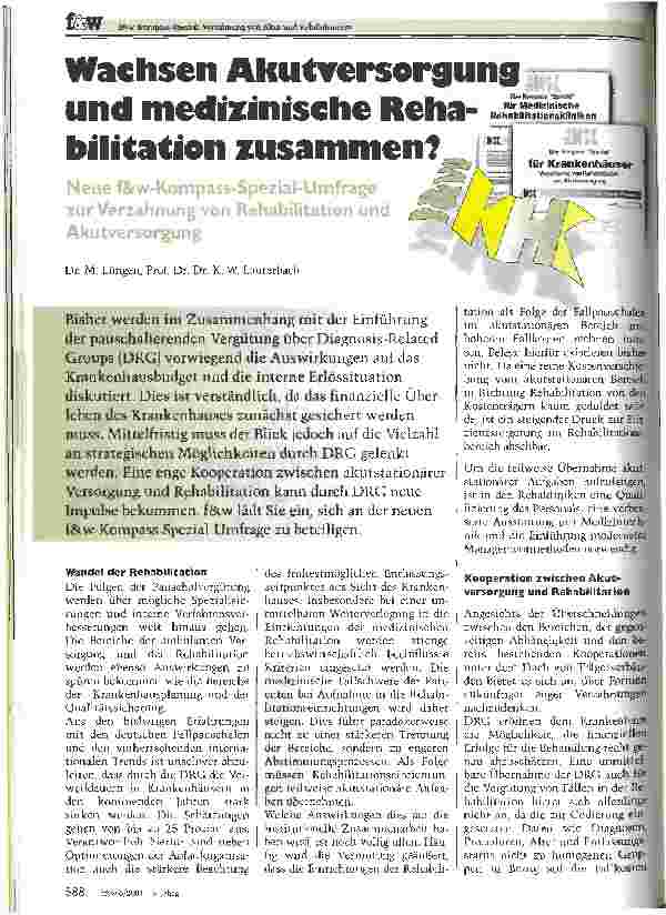 Vorschauseite 1: Wachsen Akutversorgung und medizinische Rehabilitation zusammen?