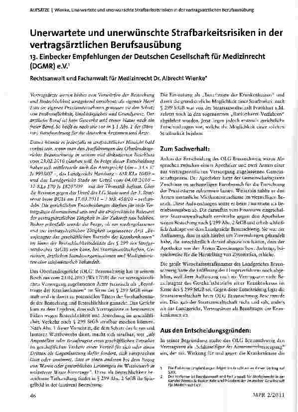Vorschauseite 1: Unerwartete und unerwünschte Strafbarkeitsrisiken in der vertragsärztlichen Berufsausübung
