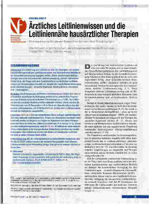 Vorschauseite 1: Arztliches Leitlinienwissen und die Leitliniennähe hausärztlicher Therapien