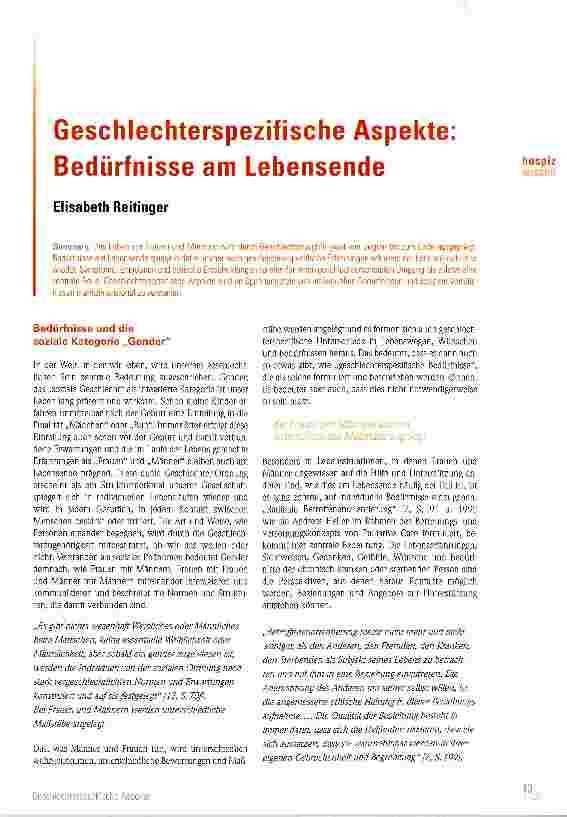 Vorschauseite 1: Geschlechterspezifische Aspekte Bedürfnisse am Lebensende