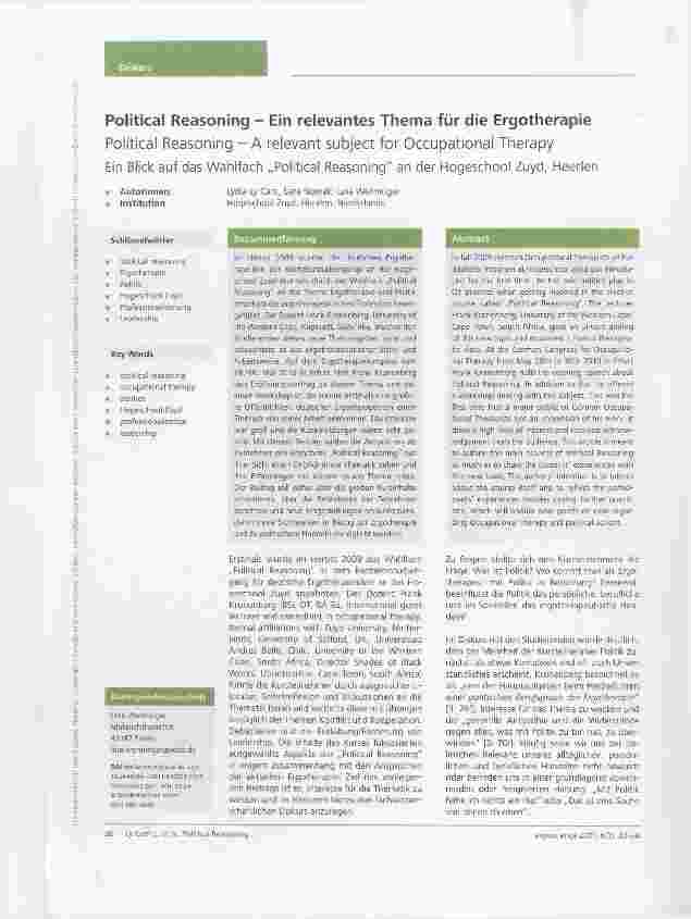 Vorschauseite 1: Political Reasoning Ein relevantes Thema für die Ergotherapie