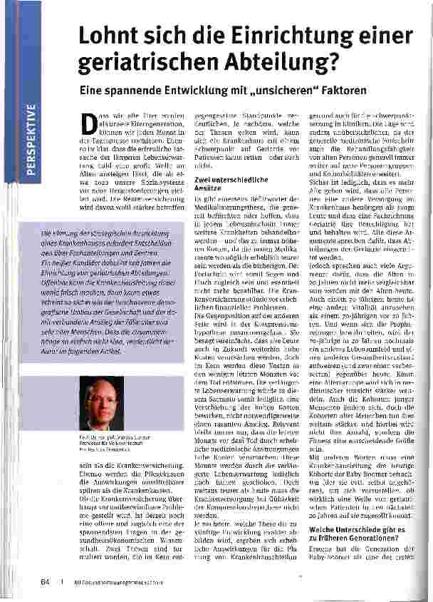 Vorschauseite 1: Lohnt sich die Einrichtung einer geriatrischen Abteilung?