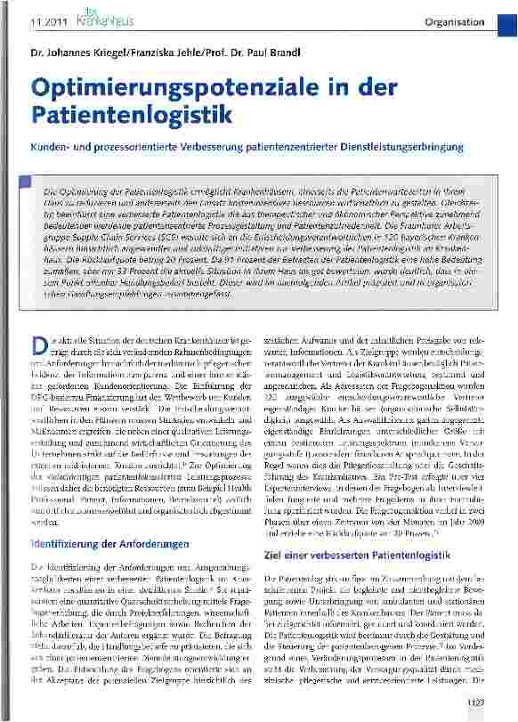Vorschauseite 1: Optimierungspotenziale in der Patientenlogistik