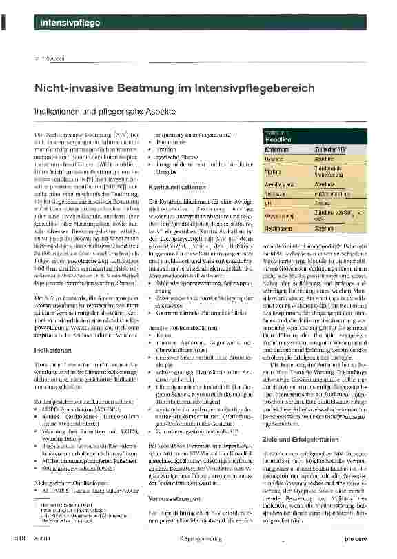 Vorschauseite 1: Nicht-invasive Beatmung im Intensivpflegebereich
