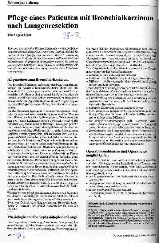 Vorschauseite 1: Pflege eines Patienten mit Bronchialkarzinom nach Lungenresektion