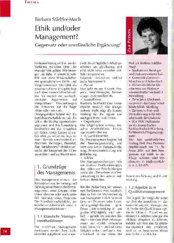 Vorschauseite 1: Ethik und/oder Management?