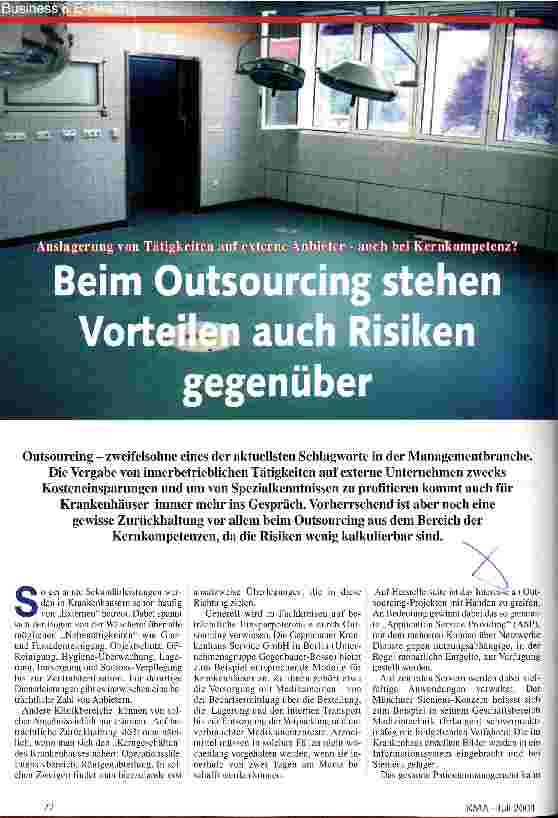 Vorschauseite 1: Beim Outsourcing stehen Vorteilen auch Risiken gegenüber Auslagerung von Tätigkeiten auf externe Anbieter - auch bei Kernkompetenz?