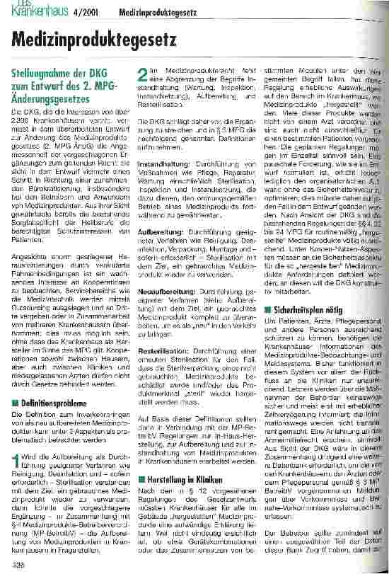 Vorschauseite 1: Medizinproduktegesetz Stellungnahme der DKG zum Entwurf des 2. MPG-Änderungsgesetzes