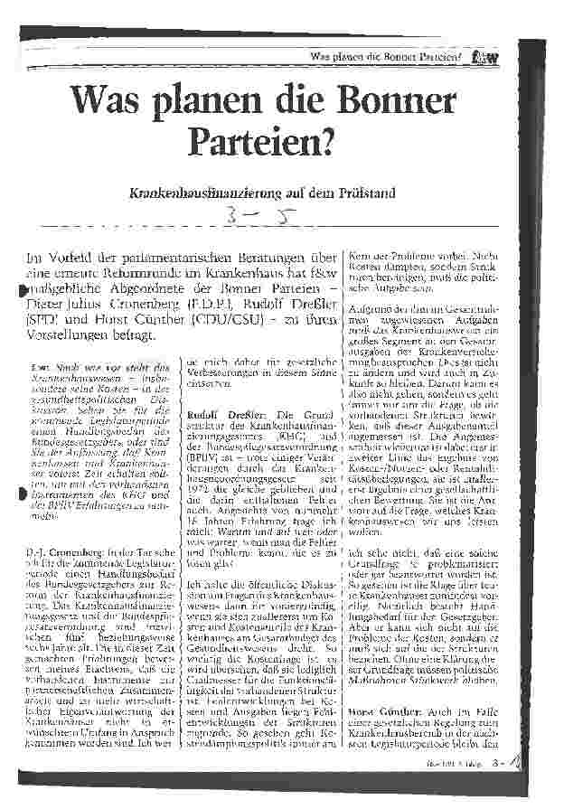 Vorschauseite 1: Was planen die Bonner Parteien? Krankenhausfinanzierung auf dem Prüfstand