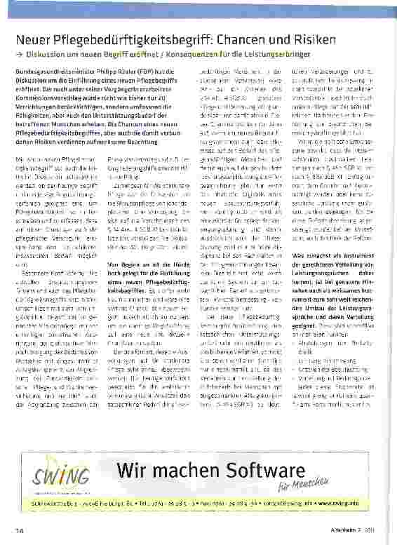 Vorschauseite 1: Neuer Pflegebedürftigkeitsbegriff: Chancen und RisikenDiskussion um neuen Begriff eröffnet / Konsequenzen für die Leistungserbringer