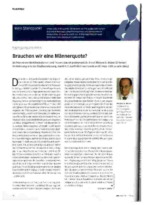 Vorschauseite 1: Brauchen wir eine Männerquote?